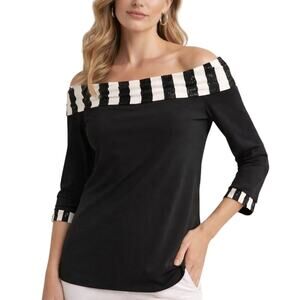 Joseph Ribkoff Top Off The Shoulder Signature Stretch Knit Sequins 12 Designer
